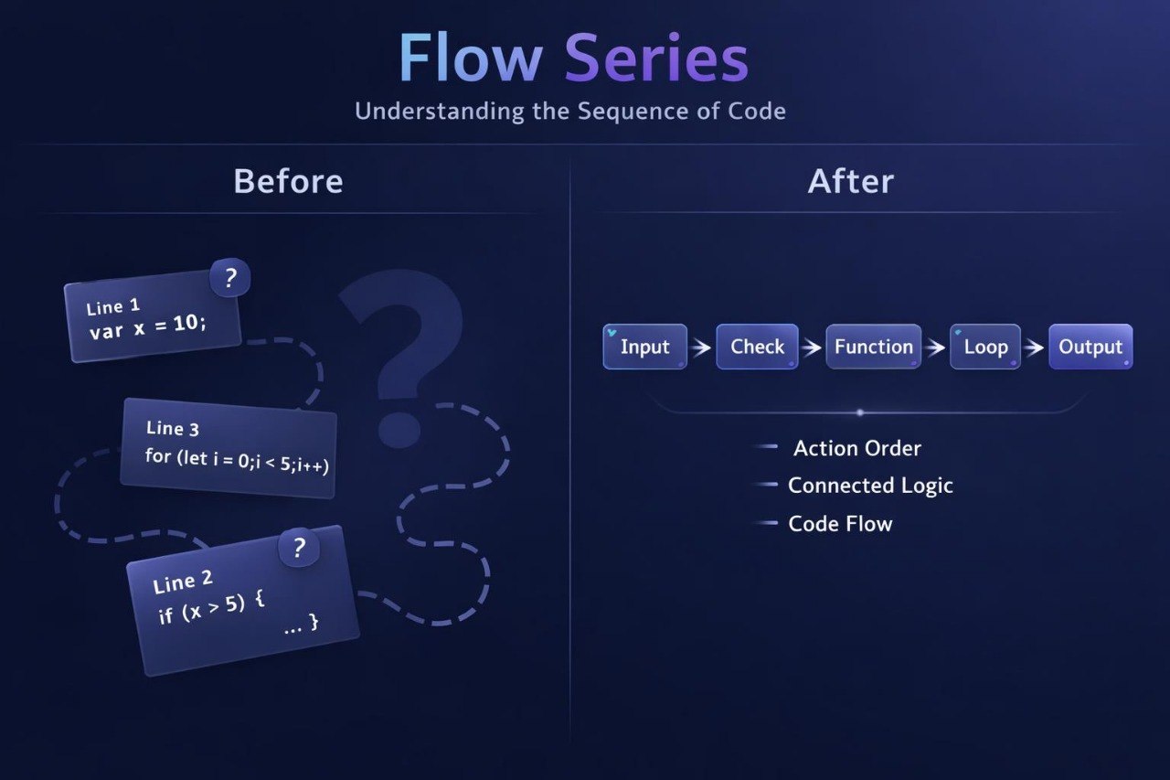 Comparison of code lines with flowchart elements on a dark background