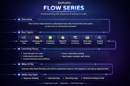 Swifttrafx Flow Series educational infographic on a dark background