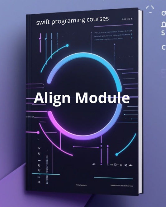 Book titled 'swift programming courses Guide Align Module' with futuristic design on a blue background