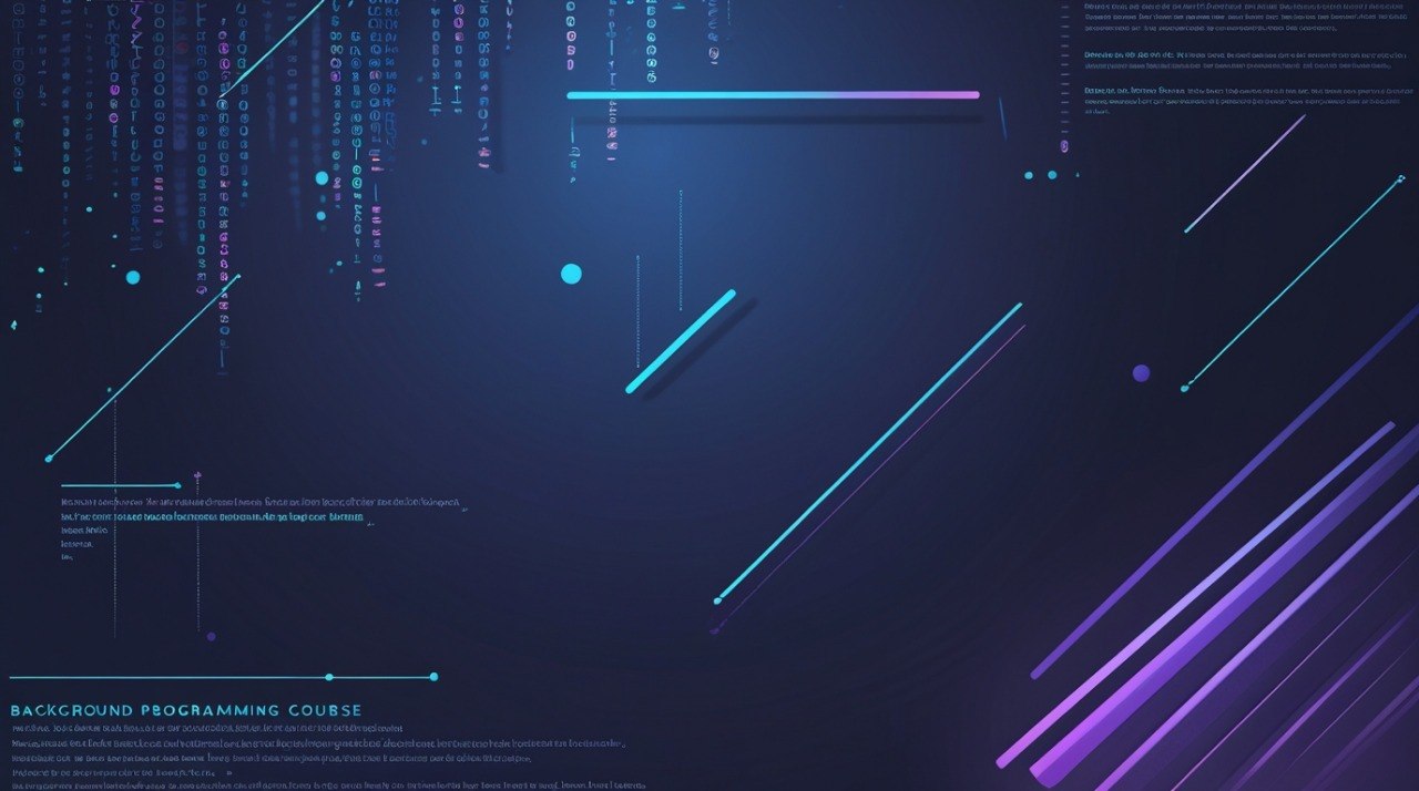 Technological background with digital elements and code, featuring blue and purple hues.
