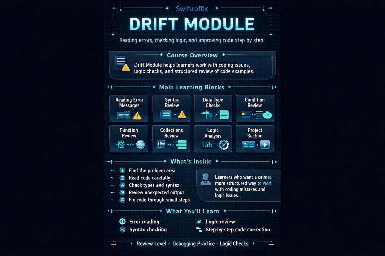 Drift Module interface with text and icons on a dark background