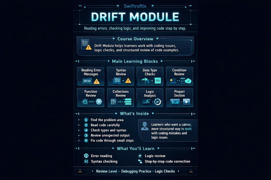 Drift Module interface with text and icons on a dark background
