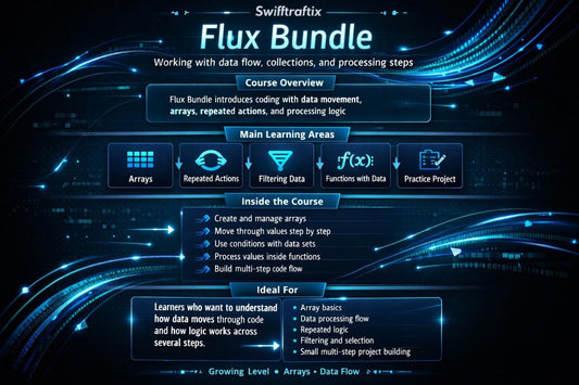 Flux Bundle course overview with technical graphics on a dark background