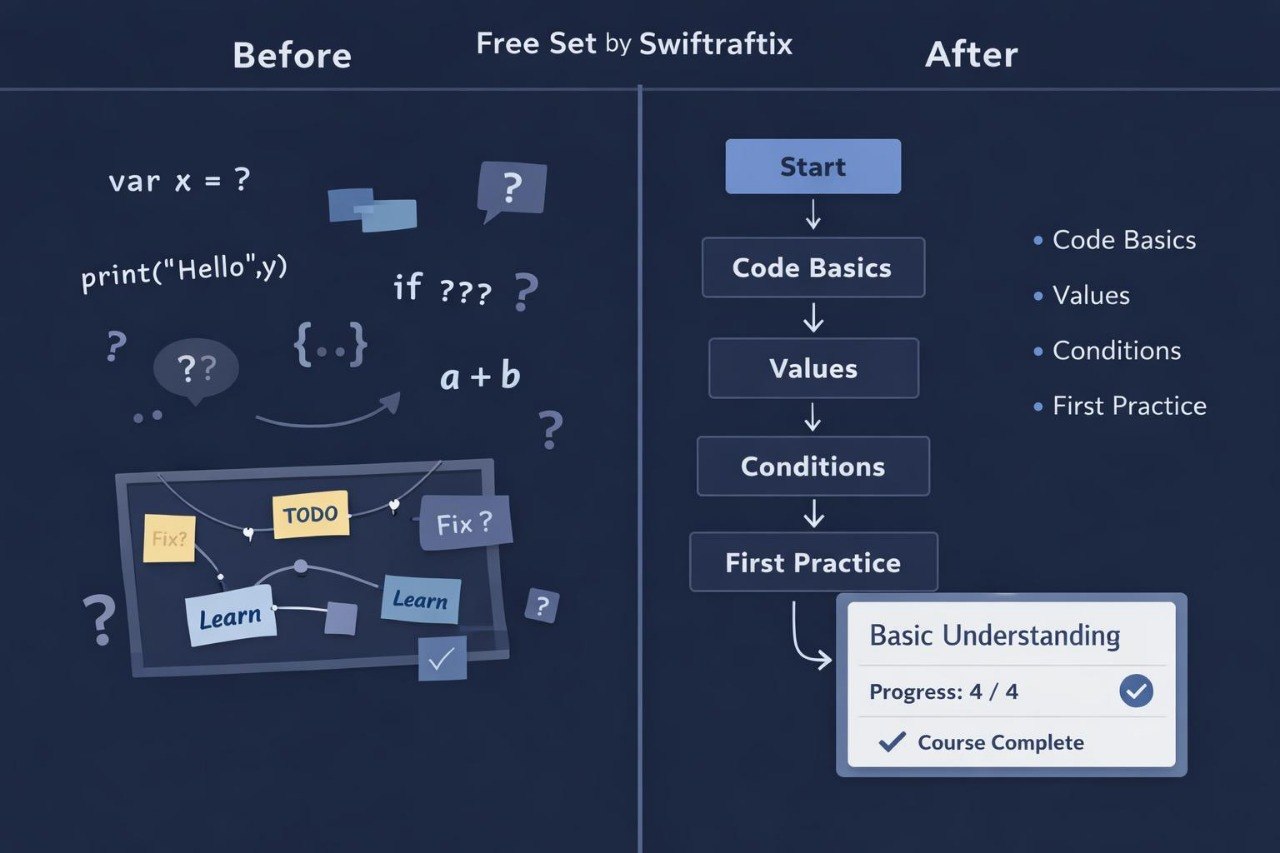 Comparison of code snippets with a learning interface on a dark background