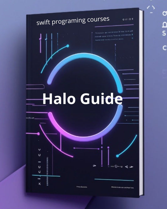 Book titled 'swift programming courses Guide' with a futuristic design on a blue background
