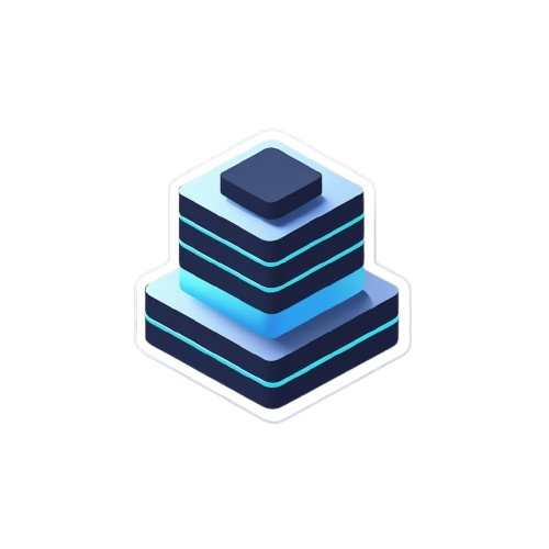 Stack of blue and black geometric blocks on a white background
