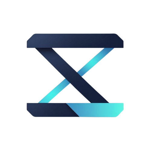 Blue and black geometric logo on a white background